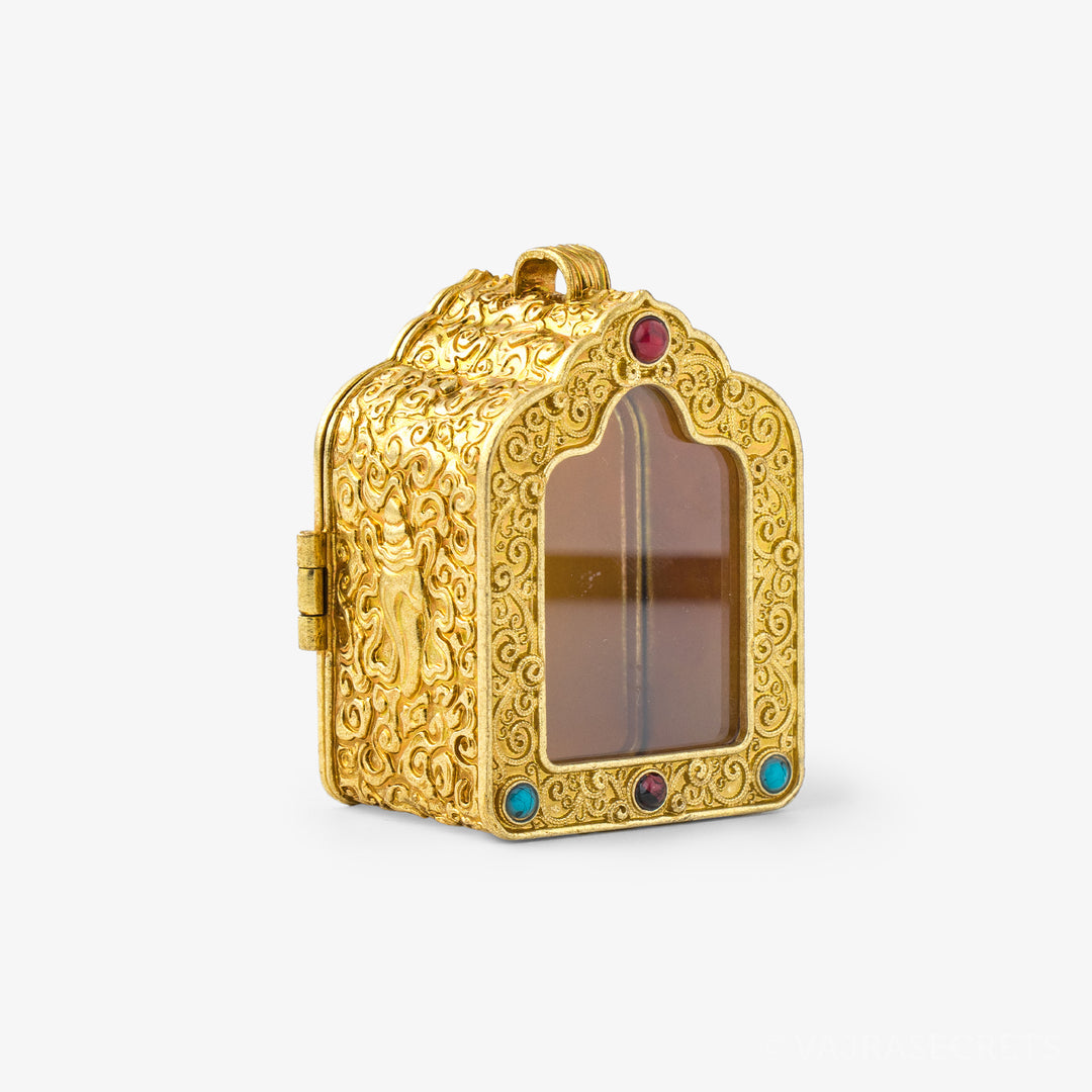 Miniature Brass Tibetan Gau Prayer Box, 2 inch