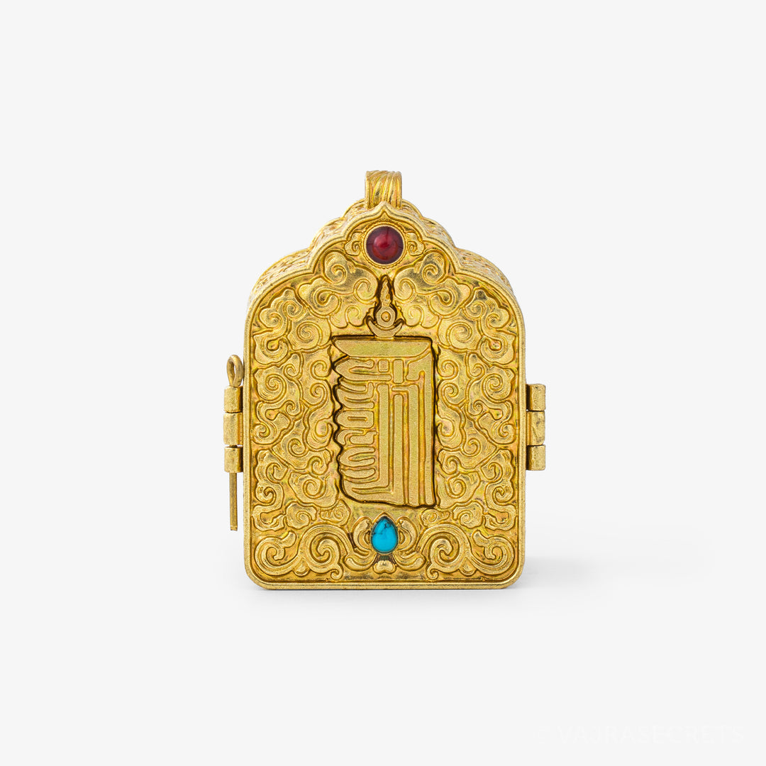 Miniature Brass Tibetan Gau Prayer Box, 2 inch