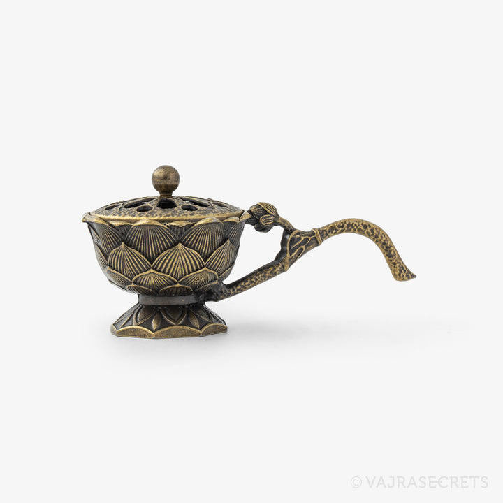 Miniature Lotus Metal Incense Burner with Handle