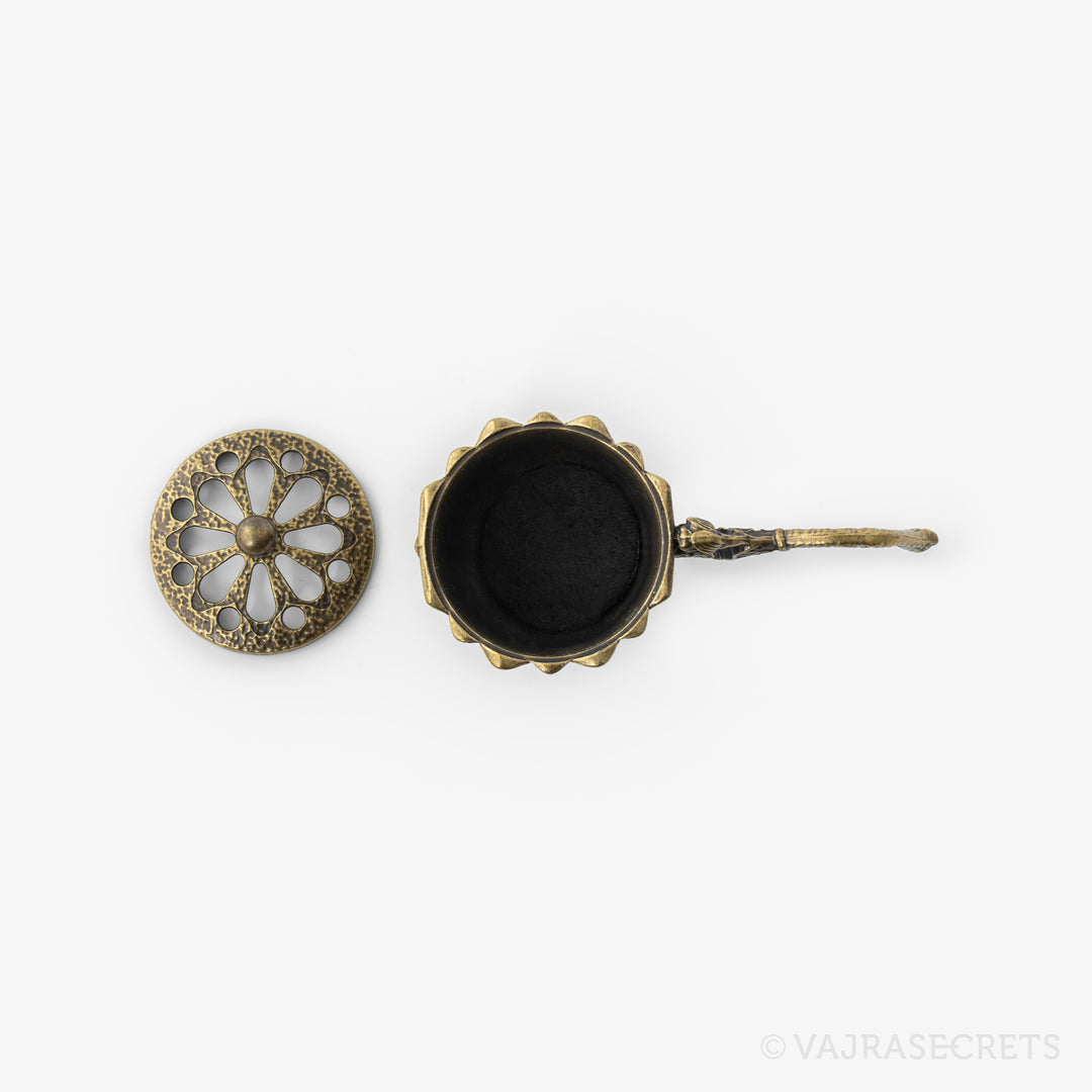 Miniature Lotus Metal Incense Burner with Handle