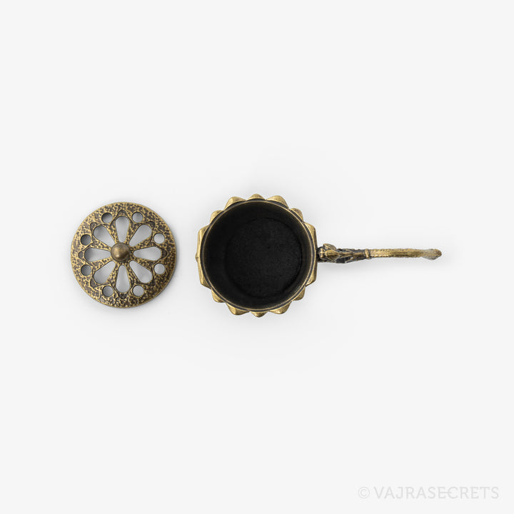 Miniature Lotus Metal Incense Burner with Handle