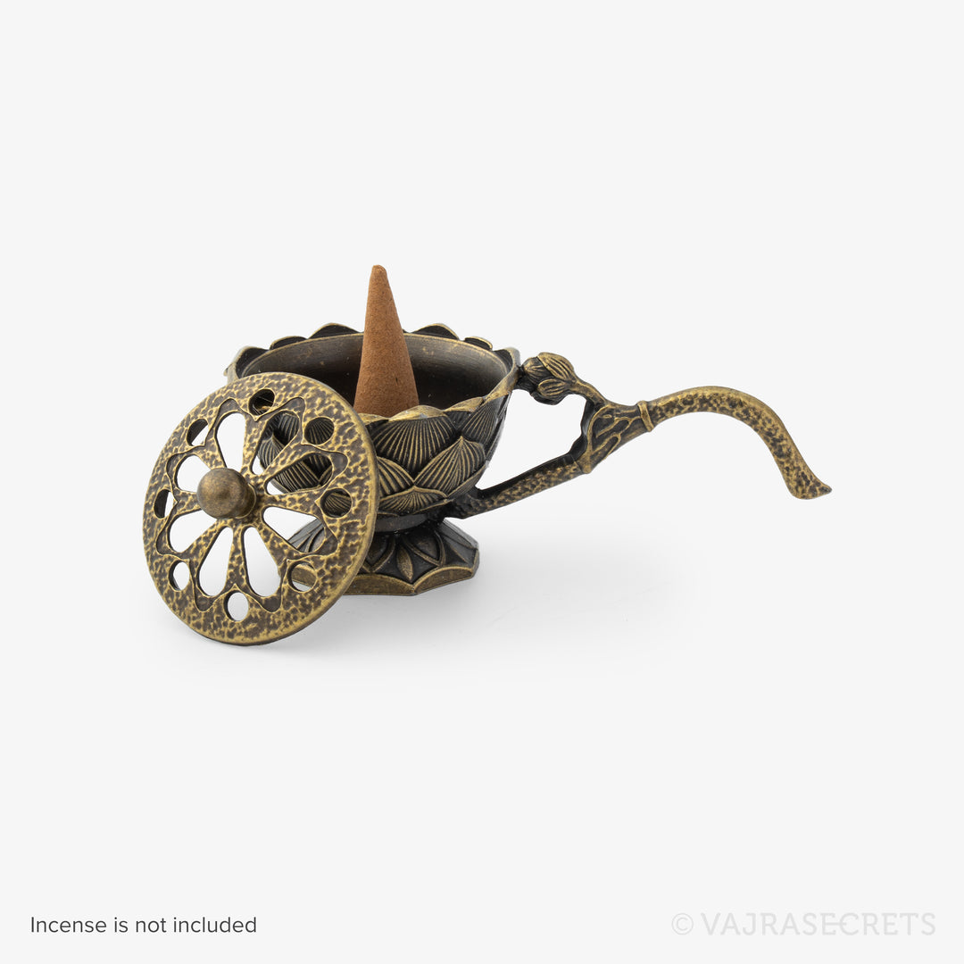 Miniature Lotus Metal Incense Burner with Handle
