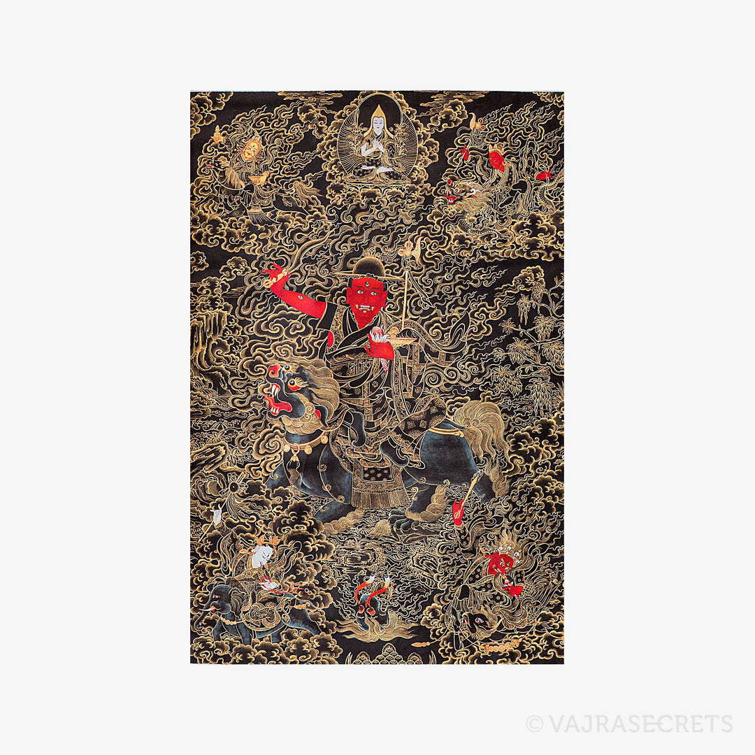 Blessed Dorje Shugden Nathang (Black Thangka) with Brocade