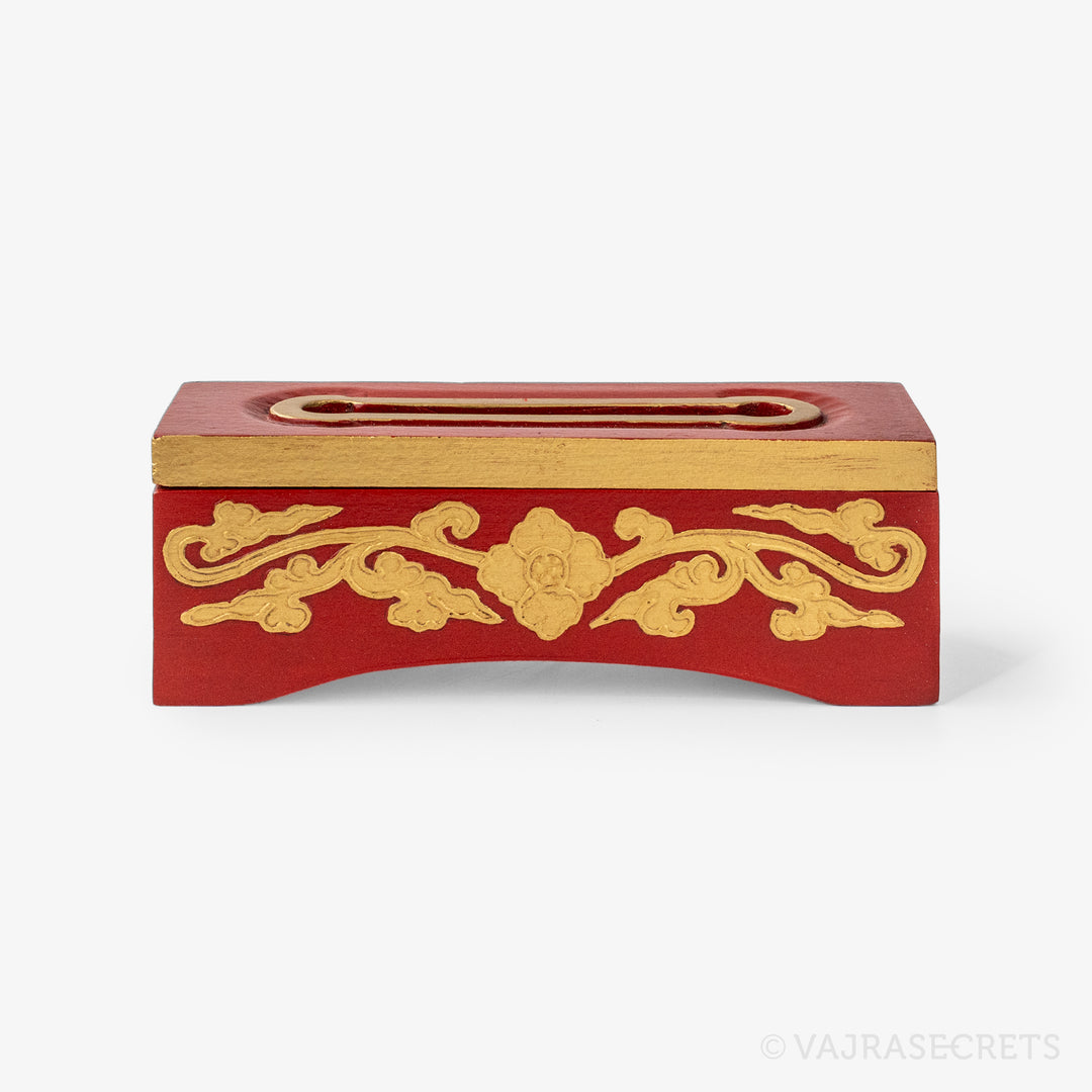 Tibetan Wooden Incense Burner with Gold Floral Motif (Extra Small)