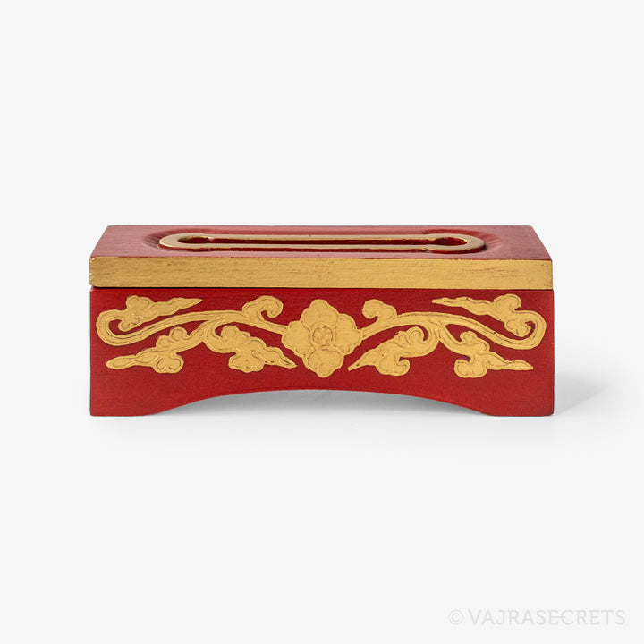 Tibetan Wooden Incense Burner with Gold Floral Motif (Extra Small)