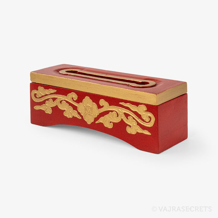 Tibetan Wooden Incense Burner with Gold Floral Motif (Extra Small)