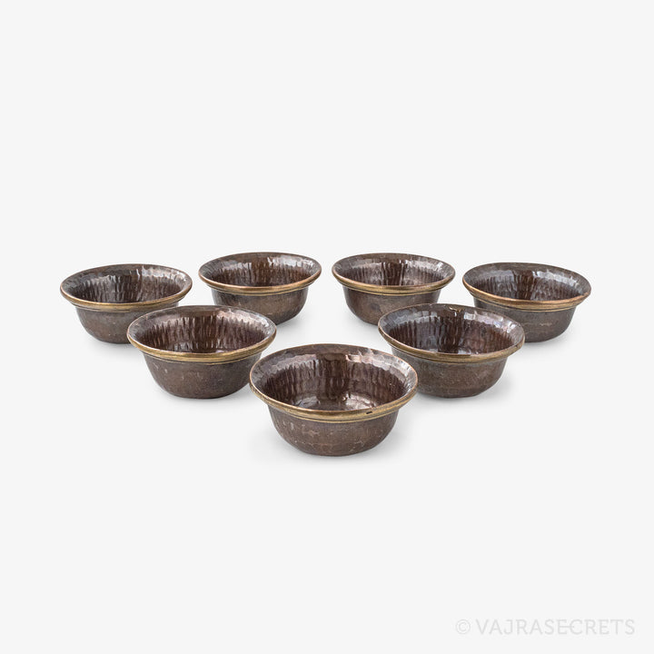 Brass-Trimmed Antique Copper Offering Bowls, 2 inch (Set of 7)