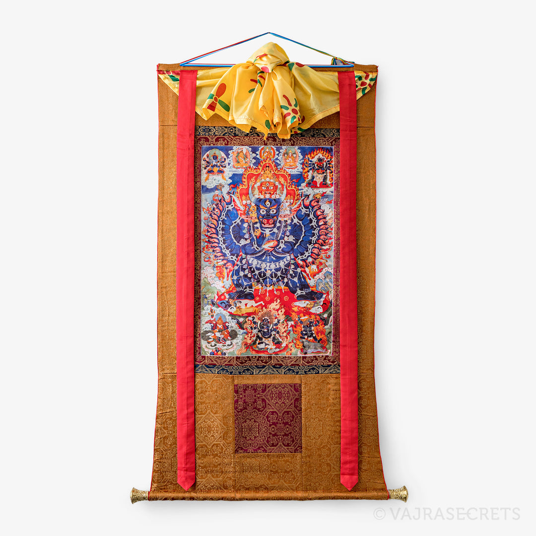 Blessed Yamantaka Solitary Hero Thangka with Brocade, 24 x 51 inch