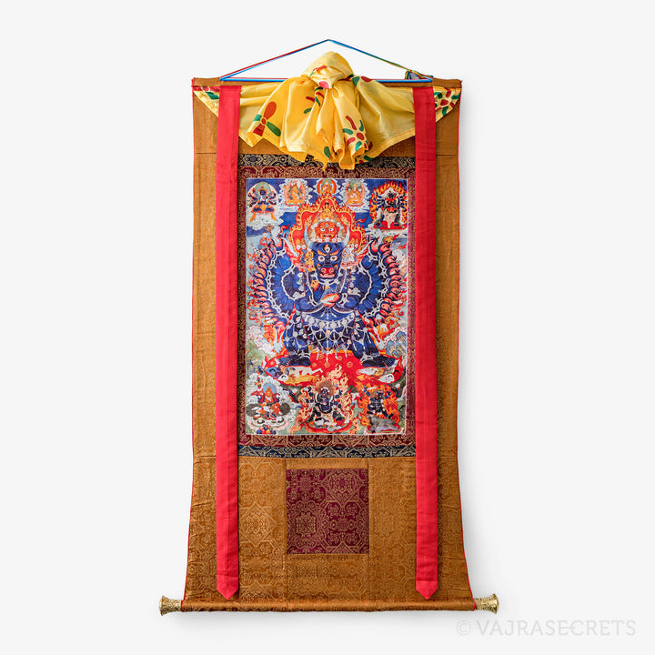 Blessed Yamantaka Solitary Hero Thangka with Brocade, 24 x 51 inch