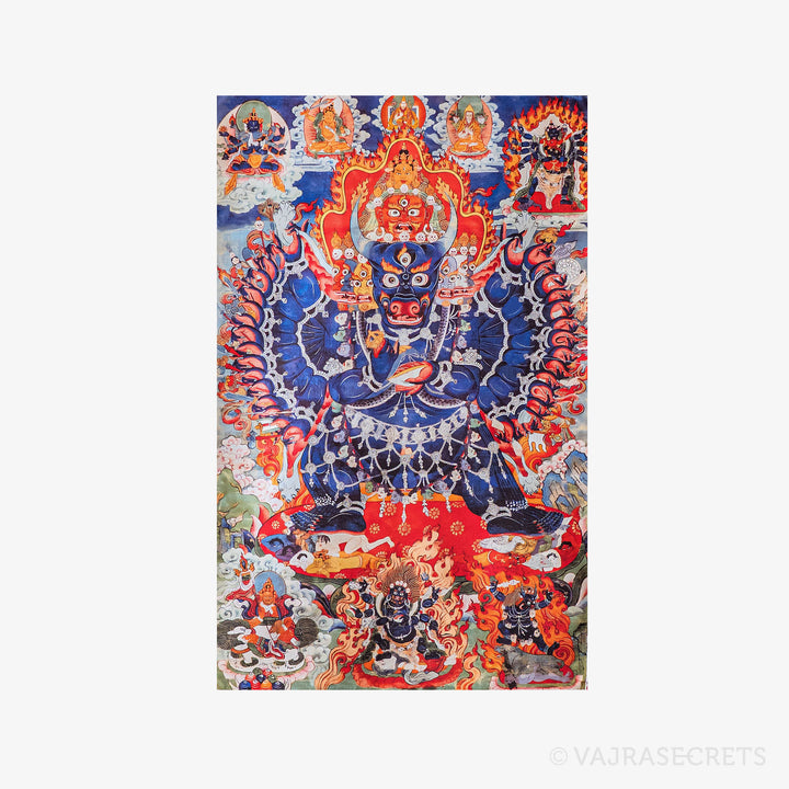 Blessed Yamantaka Solitary Hero Thangka with Brocade, 24 x 51 inch