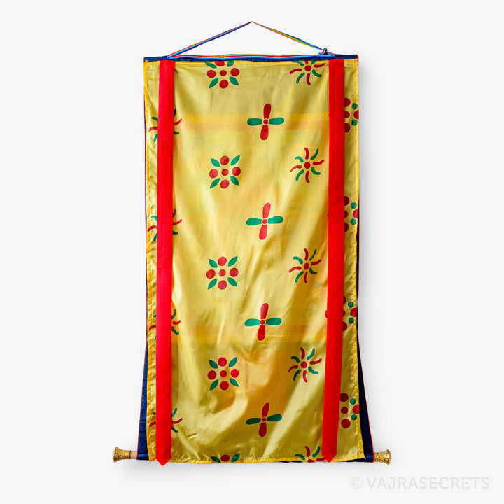 Blessed Dorje Shugden's Five Families Thangka with Brocade, 24 x 51 inch