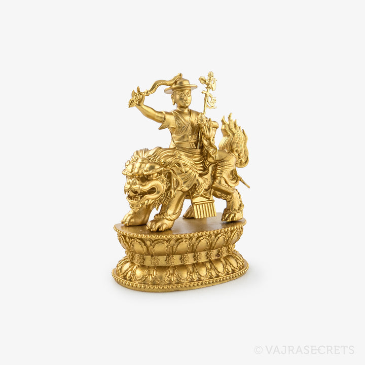 Blessed Dorje Shugden Brass Statue with Gold Finish & Mantra Insertion, 2.75 inch