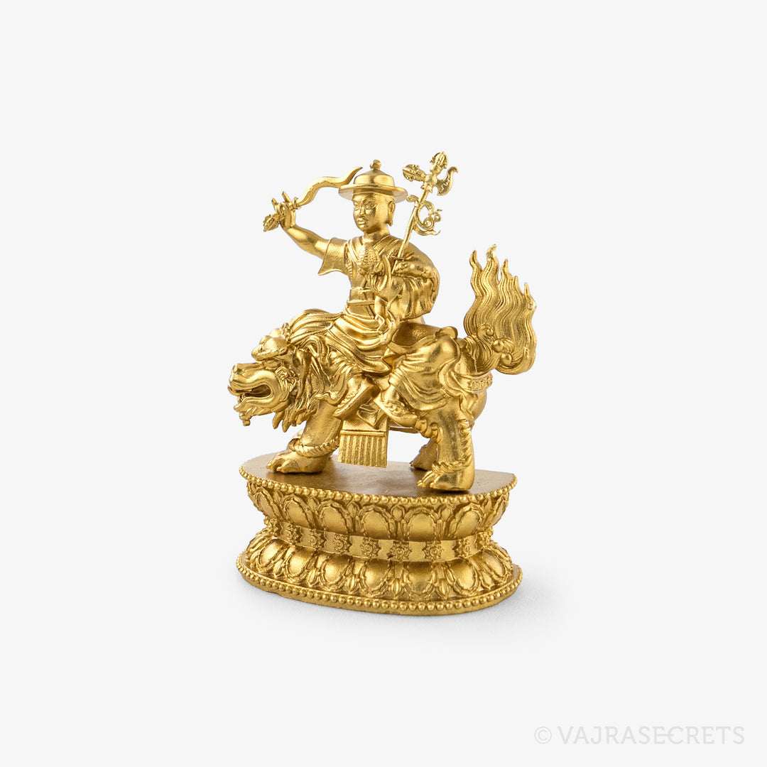 Blessed Dorje Shugden Brass Statue with Gold Finish & Mantra Insertion, 2.75 inch