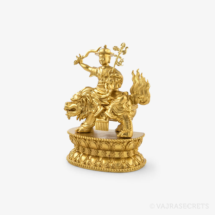Blessed Dorje Shugden Brass Statue with Gold Finish & Mantra Insertion, 2.75 inch
