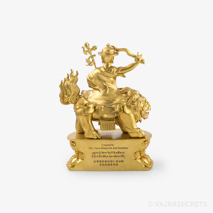 Blessed Dorje Shugden Brass Statue with Gold Finish & Mantra Insertion, 2.75 inch