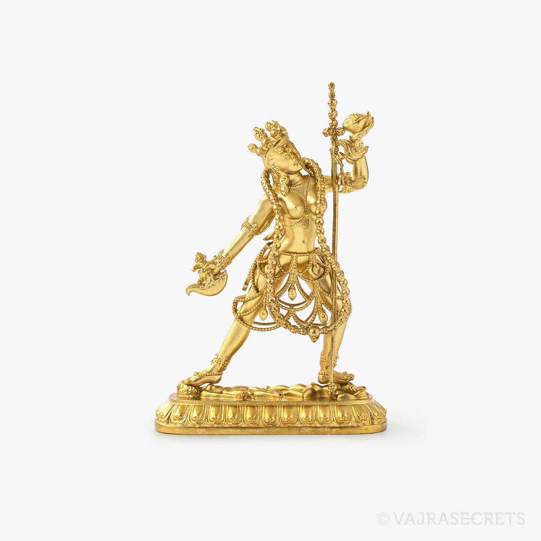 Vajrayogini Brass Statue with Gold Finish with Mantra Insertion, 2.75 inch