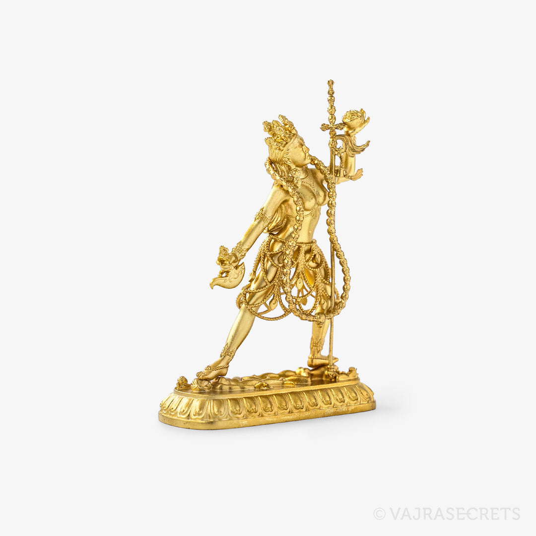 Vajrayogini Brass Statue with Gold Finish with Mantra Insertion, 2.75 inch
