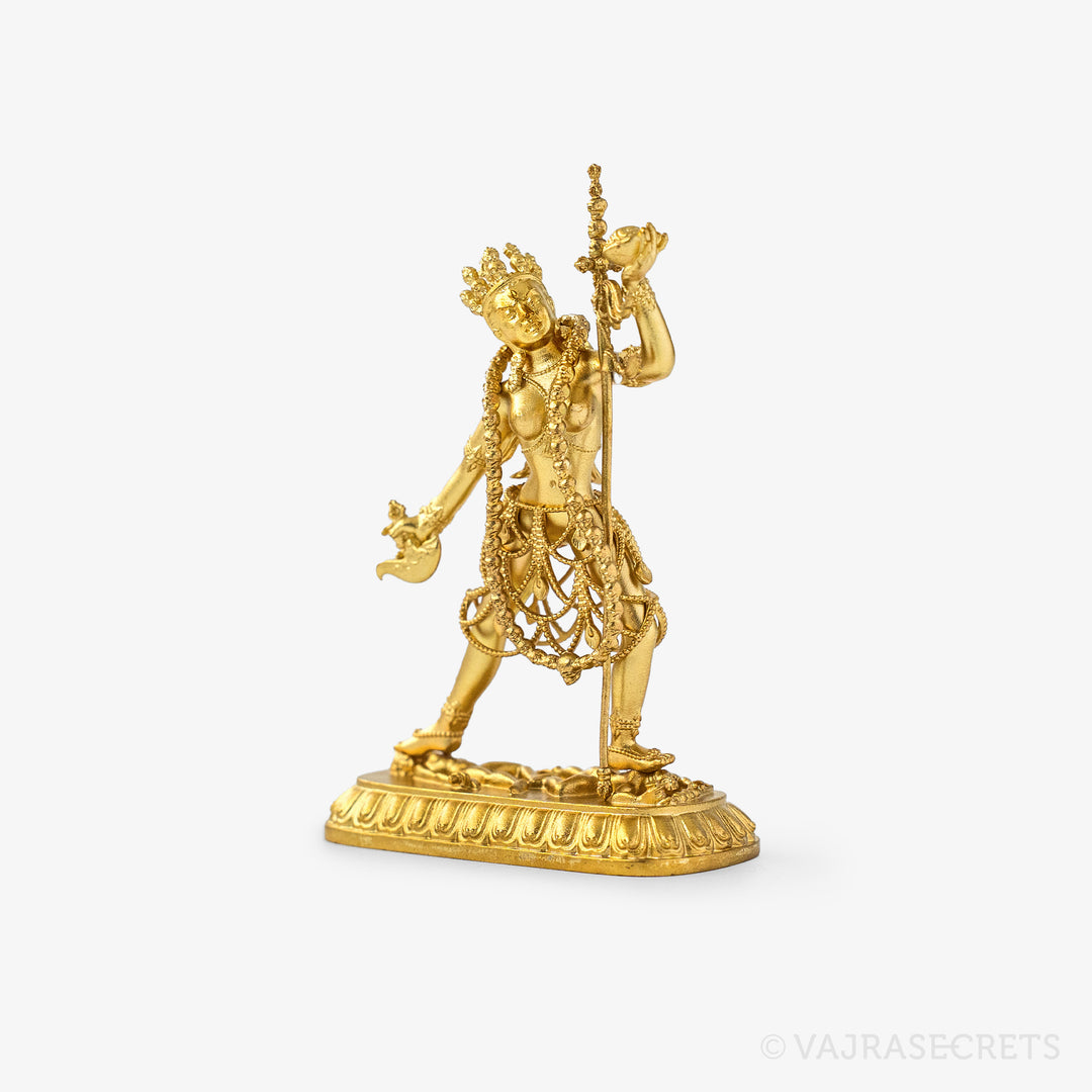 Vajrayogini Brass Statue with Gold Finish with Mantra Insertion, 2.75 inch