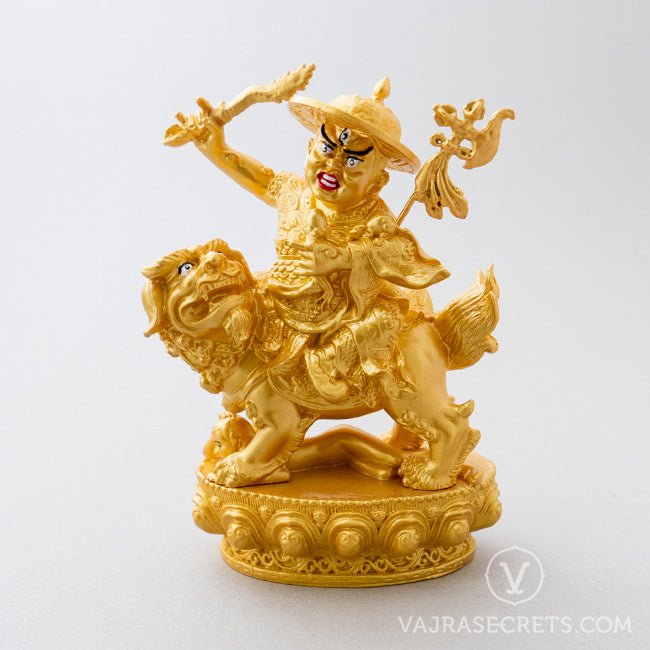 Wrathful Dorje Shugden Gold Resin Statue, 5.5 inch