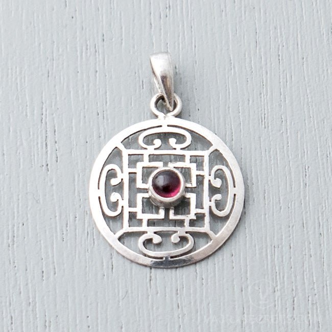 Garnet Mandala Sterling Silver Pendant