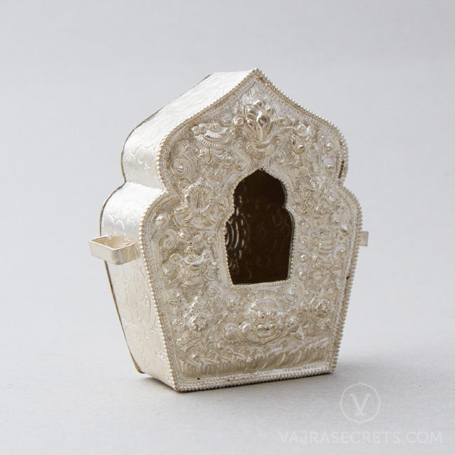 Silver Plated Tibetan Gau Prayer Box, 3 inch