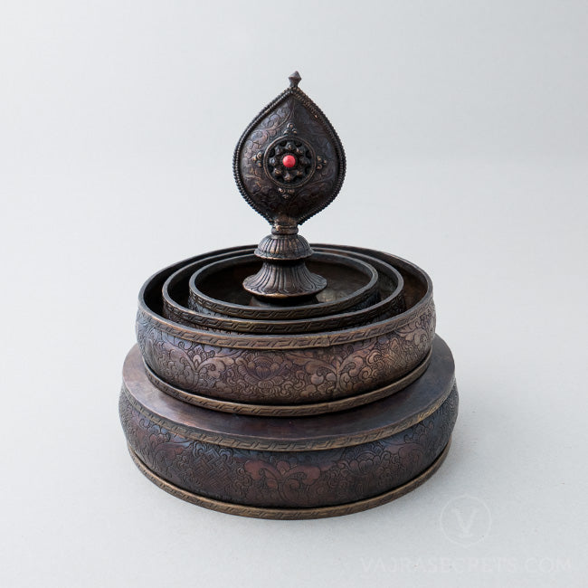 Antique Finish Carved Copper Mandala Set, 7 inch