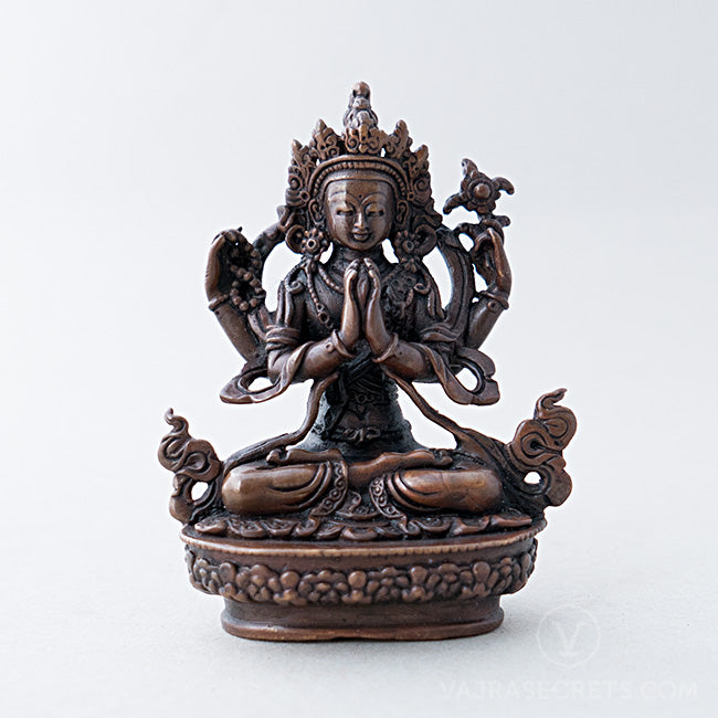 Chenrezig (Four-Armed) Copper Statue, 3.5 inch