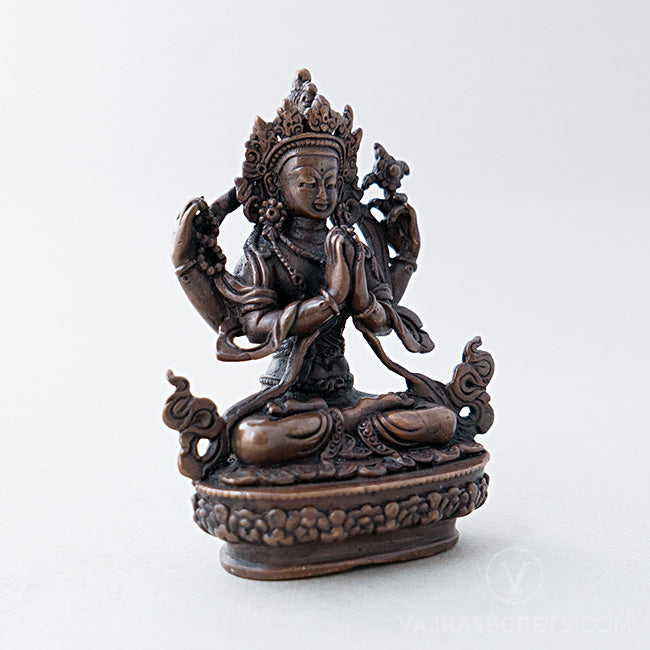 Chenrezig (Four-Armed) Copper Statue, 3.5 inch