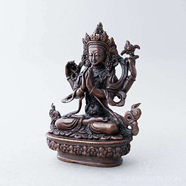 Chenrezig (Four-Armed) Copper Statue, 3.5 inch